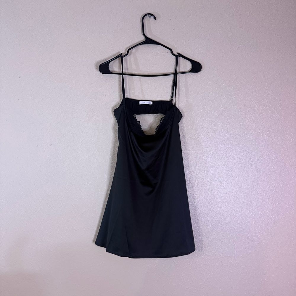 12th Tribe Black Mini Dress with Lace Trim